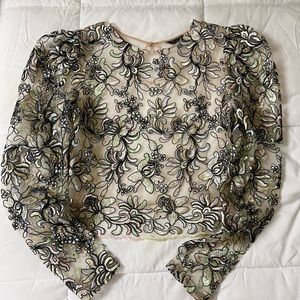 TOPSHOP Mesh Blouse w/ floral detail.